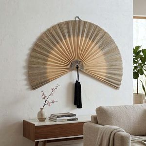 พัดไม้ไผ่ตกแต่งขนาดใหญ่สำหรับติดผนัง – ของตกแต่งสไตล์โบโฮวินเทจธรรมชาติสำหรับห้องนั่งเล่น ห้องนอน - Product Image 1