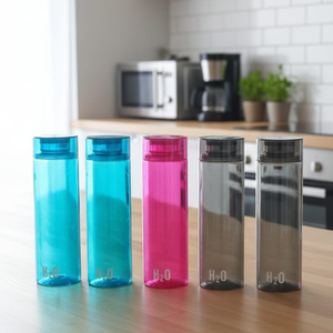 ชุดขวดน้ำพลาสติก H2O สีสันสดใส 5 ชิ้น ขวดน้ำทรงเพรียวใส ใช้ซ้ำได้ ปิดสนิท ป้องกันการรั่วซึม เหมาะสำหรับออกกำลังกาย โรงเรียน และการเดินทาง - Product Image 3