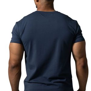 T-shirt de sport bleu marine pour homme, coton premium, col rond, entraînement physique, vêtements de sport décontractés - Product Image 5