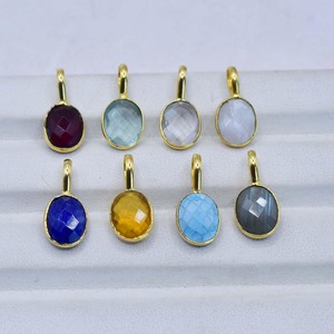 จี้รูปไข่พลอยซิทริน |   จี้คริสตัลสีเหลืองทรงเหลี่ยมประดับขอบทอง - Product Image 4