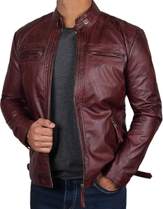 Custom <b>Genuine</b> Sheep Skin Leather Hooded Stand Collar Front Logo Biker Jacket for Men - Product Image 3