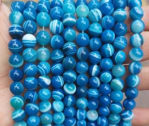 Perles d'agate bleue rayée naturelle certifiées IGI, lisses, en vrac, brin de 15 pouces, pour la fabrication de bijoux, colliers, bracelets, vente en gros - Product Image 4