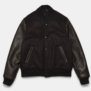 Nouvelle Arrivée 2026 – Service OEM/ODM – Blousons universitaires noirs pour femmes à col montant et manches longues avec manches en cuir véritable - Product Image 1