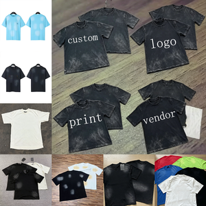 Camiseta de punto de manga corta informal holgada para hombre, 100% algodón, 280 gramos, estilo vintage urbano, con pedrería hermosa, proveedor mayorista. - Product Image 1