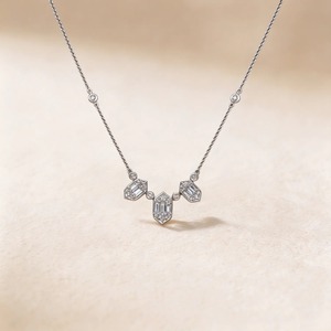 Collier en or blanc 9K avec trois diamants de 0,50 carat, taille CUT, cultivés en laboratoire, pour femme, chaîne minimaliste, bijoux fins - Product Image 2