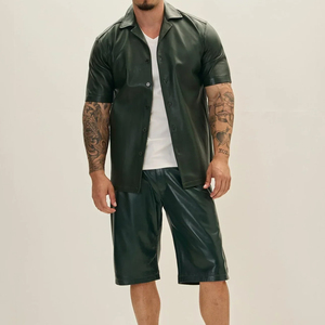 Men's <b>PU</b> Leather Cargo <b>Shorts</b> Button Fly Mid Waist Waterproof Quick Dry Breathable Colored High Street Style for Daily Wear - Product Image 3