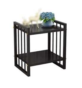 Rectangular Dark Wood Side <b>Table</b> With Dual Tier Slatted Design Golden Bolt Accents Modern <b>Rustic</b> Accent Furniture For Home - Product Image 1