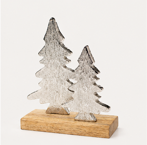 Handcrafted Silver Aluminum Metal Christmas <b>Tree</b> Sculpture On Natural Mango Wood Base For <b>Tabletop</b> Holiday Home & Office Decor - Product Image 5