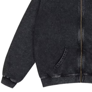 Sweat à capuche zippé pour homme en molleton 100% coton, délavage acide, respirant, 380g, couleur unie, streetwear d'hiver, manches classiques, design tricoté - Product Image 3