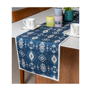 Camino de Mesa de Diseño, Azul Sedoso, 100% Algodón, 260 GSM, Textura Twill, Ecológico, con Certificación ISO, Duradero, para Decoración de Comedor - Product Image 1