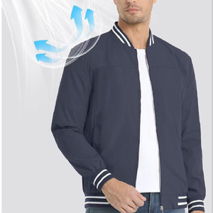 Chaqueta Bomber Gris Oscuro para Hombre, Cierre de Cremallera, Cuello Mao, Corte Regular Informal, Material Viscosa/Poliéster, Resistente al Viento - Product Image 3