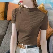 T-shirt slim fit pour femme en tissu recyclé, texture côtelée, élégant, pour le bureau, professionnel, confortable. - Product Image 3