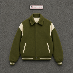 PREMIUME OLIVE GREEN AND CREAM VARSITY <b>JACKET</b> <b>FOR</b> <b>MEN</b> CLASSIC BOMBER <b>BASEBALL</b> STYLE PREMIUM ZIP FRONT CASUAL STREETWEAR URBAN FA - Product Image 5