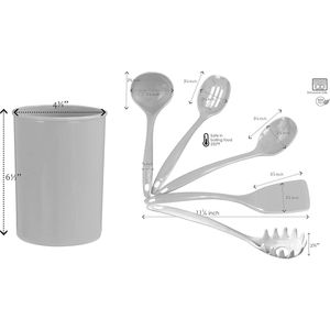 Set di 6 Utensili da Cucina Resistenti al Calore con Portautensili, Senza BPA, Spatola, Cucchiaio Forato, Mestolo, Utensili per Uso su Piano di Lavoro - Product Image 6