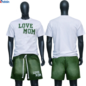 Conjunto de Shorts para Hombre con Lavado Ácido, Shorts Verdes Vintage con Estampado 'Love Mom', Secado Rápido, Ropa Casual de Verano, Tejido de Punto - Product Image 5