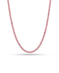 Pink Moissanite Tennis <b>Chain</b> Necklace Gold Plated <b>Iced</b> <b>Out</b> Luxury Unisex Hip Hop Wedding Party Jewelry Trendy Fashion Accessory - Product Image 2