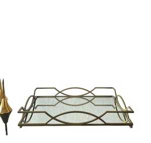 Luxury <b>Rectangle</b> Gold Metal Mirrored Serving Tray Geometric Pattern Vanity Organizer Cosmetic Storage Platter <b>Coffee</b> <b>Table</b> - Product Image 5