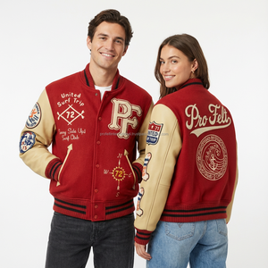 Veste universitaire de qualité supérieure OEM en gros, corps en laine, manches en polyester, patchwork, patchs lettrés, style baseball - Product Image 4