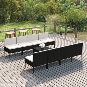 Ensemble de salon de jardin noir 6 places en rotin, mobilier d'extérieur résistant aux intempéries, design contemporain - Product Image 1