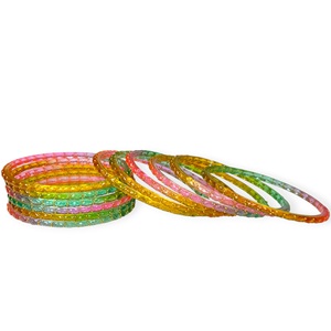 Elegant Trendy Multi Color Kashmiri Raindrop <b>Glass</b> <b>Bangles</b> Crystal Pattern Gold Accents Lightweight Wedding at Wholesale Price - Product Image 3