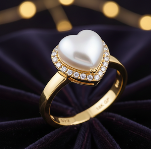 Anillo de Perlas Naturales Blancas en Forma de Corazón de 8 mm con Circonita Cúbica, Plata de Ley 925, Chapado en Oro de 18 Quilates, Anillo de Cóctel de Diseño, Talla US 6 - Product Image 1