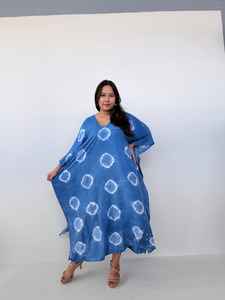 Robe longue kaftan teinte naturellement en indigo, tenue de plage, robe de soirée - Product Image 2