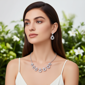 Ensemble de bijoux fantaisie pour femmes - Collier et boucles d'oreilles pendantes en zircone cubique et diamants américains - AD0038S - Product Image 3