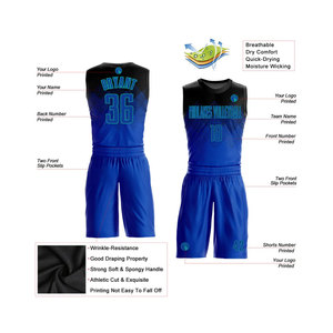 Conjunto de Camiseta de Baloncesto Sublimada Personalizada de Dos Tonos, Cuello Redondo, Sin Mangas, Absorbe la Humedad, Ropa Deportiva Unisex para Adultos - Product Image 4