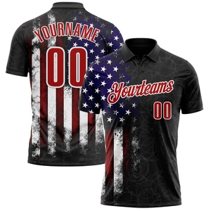Wholesale Direct industry Best Selling Custom Black Red-White 3D <b>Bowling</b> American Flag Performance Polo Shirt - Product Image 1