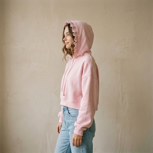 Custom Women <b>Crop</b> <b>Top</b> <b>Hoodie</b> & Sweatpants Set Blank Heavyweight Hooded Sweatshirt Fall Outfit OEM Private Label Manufacturer - Product Image 3
