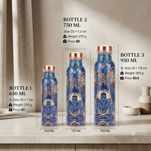 Botella de Agua Artesanal de Cobre con Diseño Geométrico Azul, Recipiente Metálico Reutilizable para Bebidas, Venta al por Mayor, Hecho a Mano en India, Regalo para Cocina, Exportación - Product Image 6