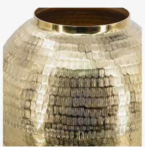 Handmade Golden Aluminum <b>Vase</b> with Horizontal <b>Ribbed</b> Texture Modern Garden Urn <b>Vase</b> in Polished Gold Eco-Friendly & Durable - Product Image 6