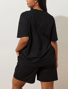 Ensemble court 2 pièces en coton 100 % pour femme, style décontracté d'été, avec dentelle, strass et logo personnalisé, coupe classique, style urbain - Product Image 6