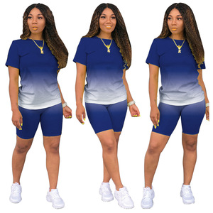 Ensemble deux pièces décontracté pour femme, coupe régulière, couleur unie, short de fitness taille haute et t-shirt de course, 100 % coton – Grande Vente - Product Image 3