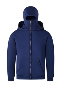 Men's <b>Navy</b> Blue Solid Knitted Hooded Zip-Up <b>Sweatshirt</b> Regular Fit Casual Long Sleeve Front Pocket Winter Wear 100% Cotton - Product Image 1