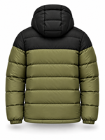 Veste matelassée à capuche pour homme, vert olive, imperméable, coupe-vent, hiver, décontractée, fermeture éclair sur le devant, logo, rembourrage en polyester, longueur normale