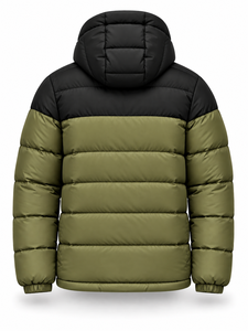 Veste matelassée à capuche pour homme, vert olive, imperméable, séchage rapide, coupe-vent, hiver, style décontracté chic, fermeture éclair sur le devant, logo, rembourrage en polyester - Product Image 2