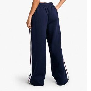 Pantalon large pour femme, couleur unie, coupe ample, taille mi-haute, cordon élastique, style décontracté automne, en tissu éponge de coton - Product Image 3