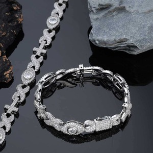 Pulsera de Plata de Ley de Alta Gama para Hombre, Estilo Hip Hop, con Moissanita Engastada en Canal, Diseño de Ojos y Cruz en Forma de 8, Cadena Cubana, Joyería con Baño de Rodio - Product Image 2
