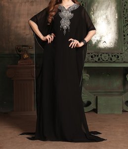 Abaya Casual Blanca Bordada de Poliéster, Larga hasta el Tobillo, Manga Larga, Talla Grande, Cuello Alto, Vestido Modesto para Mujer, Estilo Oriente Medio, para la Noche - Product Image 3