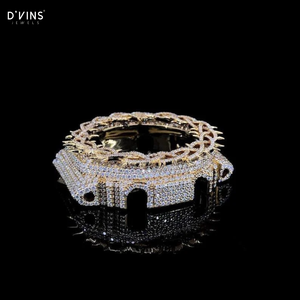 Caja de Reloj D'vins Iced Spiked Gold, Materiales Reciclados, Color Personalizado, Bisel de Moissanita, Octagonal, Metálico, Hecho a Mano, Kit Mod DG1524GN - Product Image 3