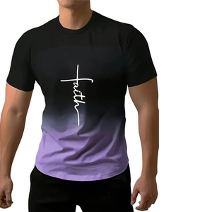T-shirt décontracté pour homme, gris, manches courtes, col rond, logo imprimé sur le devant, tissu jersey en polyester respirant, 180g, coupe classique - Product Image 4