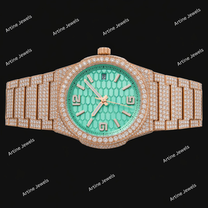Reloj de Oro Rosa con Diamantes Incrustados y Esfera Verde Menta con Diseño de Panal de Abeja, Reloj de Pulsera de Lujo con Pavé Completo - Product Image 3