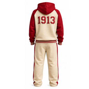 เดลต้า ซิกมา ทีต้า 1913 ชุดวอร์มมีฮู้ด สีแดง ผ้าฝ้าย ชุดลำลองแบบเต็มตัว พร้อมลายพิมพ์ตัวอักษรและกระเป๋าข้าง - Product Image 6