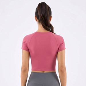 En gros, Hauts de compression de yoga pour femme, à manches courtes, coupe ajustée, col montant, pour la natation, le sport et le cyclisme - Product Image 4