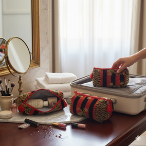 Tissu en coton à motif tigre, fait main et écologique, pour ensemble de sacs, 3 trousses de rangement, pochettes à maquillage, pochettes cosmétiques, fermeture éclair - Product Image 1