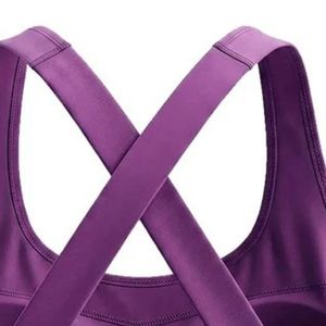 Sujetador deportivo morado para mujer con espalda cruzada, top de yoga, top de entrenamiento, soporte para fitness, gimnasio, ropa deportiva elástica, sujetador deportivo corto atlético - Product Image 4