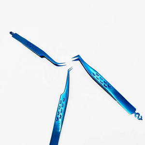 Pince à épiler professionnelle en acier inoxydable durable, anti-magnétique, courbée à 45 degrés, pour volume russe, couleur bleu plasma - Product Image 2