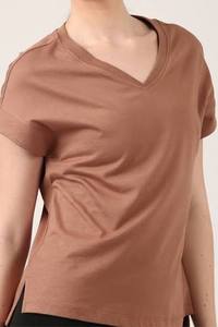 STELLAR Casual Business Office Wear 100% Cotton Solid Brown O-Neck Women <b>Tshirt</b> <b>Summer</b> Short Sleeve Regular Fit Knitted 240g - Product Image 3