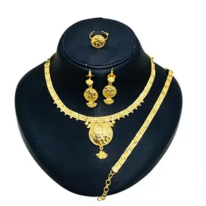 Elegante Juego de Joyería Africana para Mujer en Latón Chapado en Oro, Collar con Colgante Clásico, Aretes, Cadena de Caja para Boda - Product Image 1